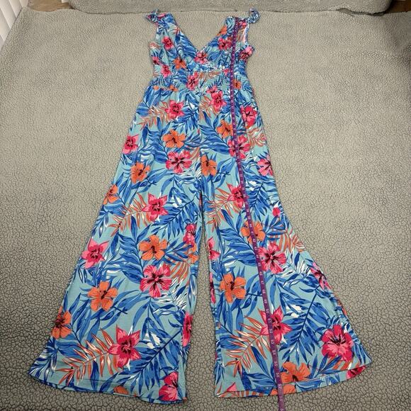 Lascana VS Womens Jumpsuit Faux Wrap Floral sz 10 Wide Leg Tropical bloomcore - Picture 10 of 16